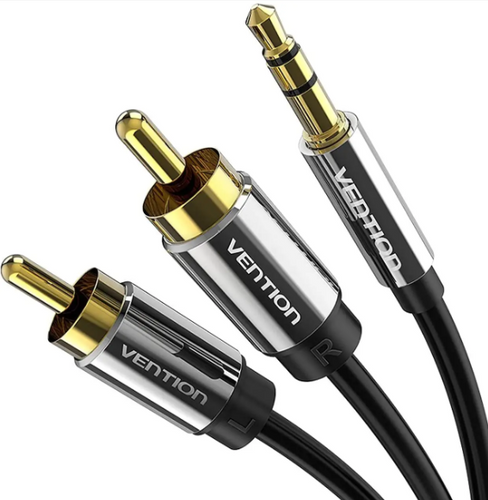 Кабель аудіо Vention 3.5mm Male to 2RCA Male Audio Cable 2M Black Metal Type (BCFBH)