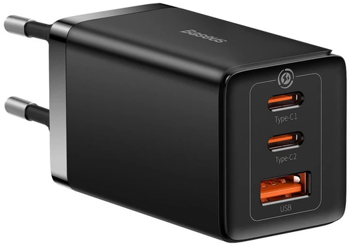 Сетевое зарядное устройство для Baseus GaN5 Pro Fast Charger 2C+U 65W EU Black + Кабель Type-C to Type-C 100W(20V/5A) 1m Black (CCGP120201)