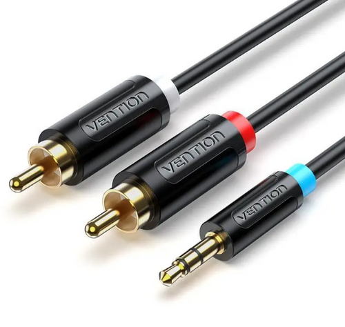 Кабель аудіо Vention 3.5mm Male to 2RCA Male Audio Cable 3M Black Metal Type (BCFBI)