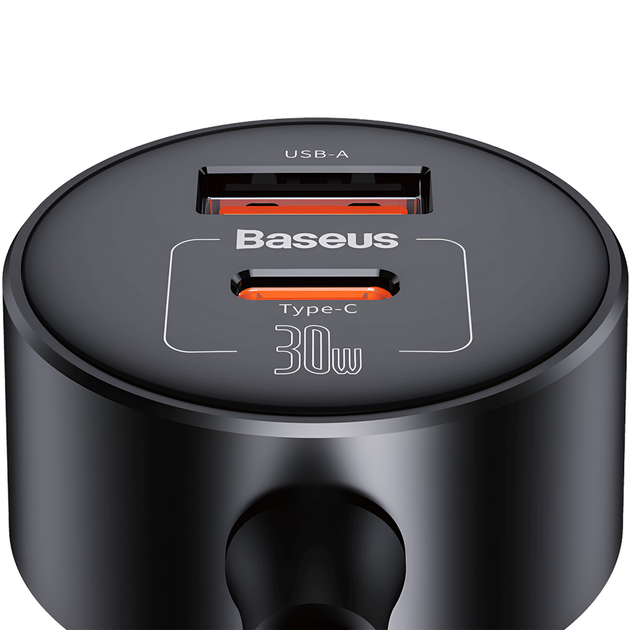 Автомобильное зарядное устройство Baseus High Efficiency Pro 1-for-2 Car Cigarette Lighter 30W Cosmic Black (C00455300121-00)