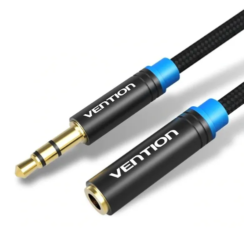 Кабель аудіо подовжувач Vention Cotton Braided 3.5mm Audio Extension Cable 2M Black Metal Type (VAB-B06-B200-M)