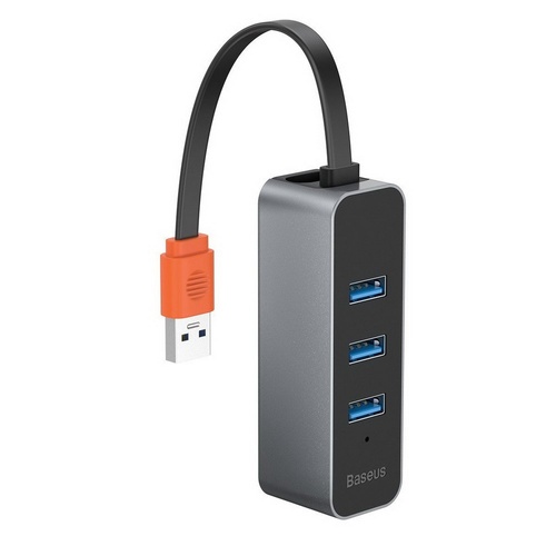 USB-хаб Baseus Adapter Steel Cannon USB to 3хUSB3.0+RJ45 Dark Gray (CAHUB-AH0G)