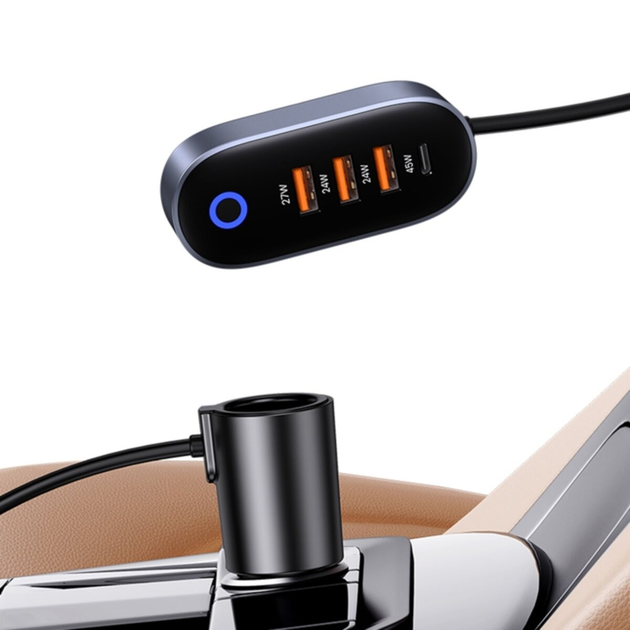 АЗУ Usams US-CC161Car Charger 3USB + Type-C 156W With Cigarette Lighter Black (CC161CC01)