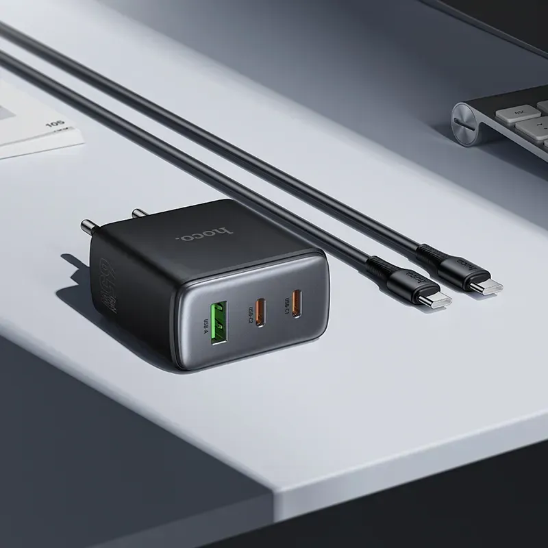 Мережевий зарядний пристрій HOCO C160A Upgrade PD65W(2C1A) charger set(C to C) Black (6942007672016)