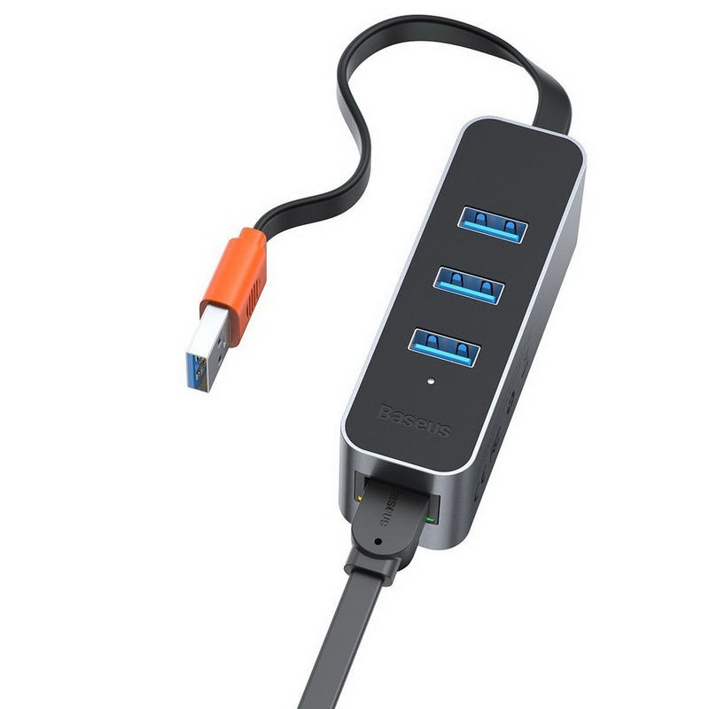 USB-хаб Baseus Adapter Steel Cannon USB to 3хUSB3.0+RJ45 Dark Gray (CAHUB-AH0G)