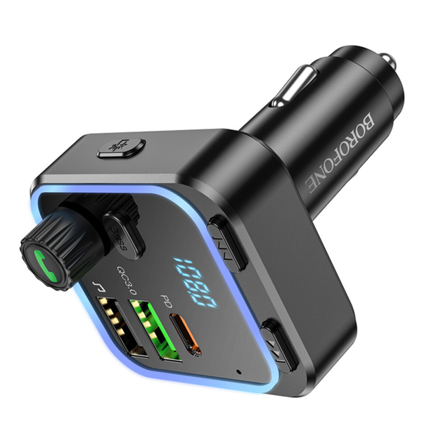 АЗУ с FM-модулятором BOROFONE BC53 Highway PD20W+QC3.0 car BT FM transmitter 18W Black (6941991108457)