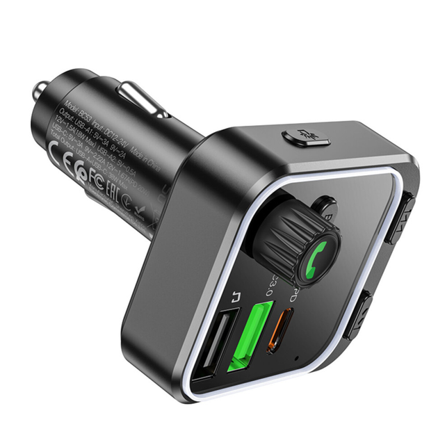 АЗУ с FM-модулятором BOROFONE BC53 Highway PD20W+QC3.0 car BT FM transmitter 18W Black (6941991108457)