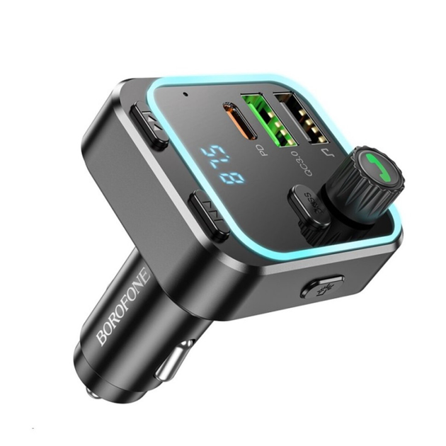 АЗУ с FM-модулятором BOROFONE BC53 Highway PD20W+QC3.0 car BT FM transmitter 18W Black (6941991108457)