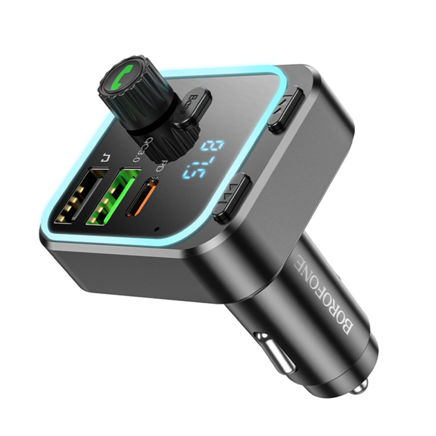 АЗУ с FM-модулятором BOROFONE BC53 Highway PD20W+QC3.0 car BT FM transmitter 18W Black (6941991108457)