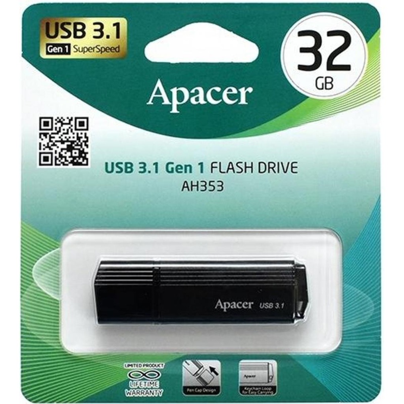USB флеш накопичувач Apacer 32GB AH353 Black USB 3.1 (AP32GAH353B-1)