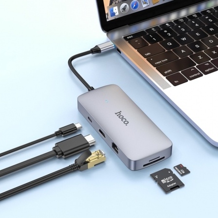 USB Hub адаптер Hoco HB32 Season Type-C 8-in-1 multi-function converter Metal (6931474791320)