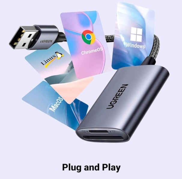 Картридер UGREEN CM401 USB-A to SD/TF Memory Card Reader Alu Case (UGR-80887)