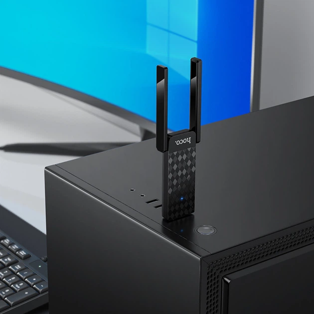 WiFi адаптер Hoco HI34 Dual-Band WiFi 6, 2.4Ghz, 5Ghz, 600 Мбіт/с, USB Black (6942007659680)