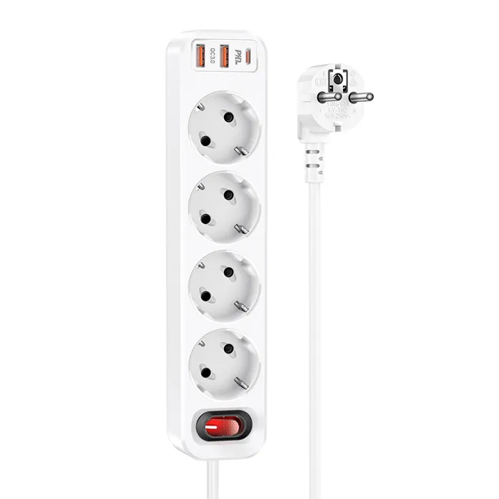 Сетевой удлинитель HOCO NS1 Aura 4-bit extension cable socket(including 1C2A PD20W fast charge) White (6931474760555)