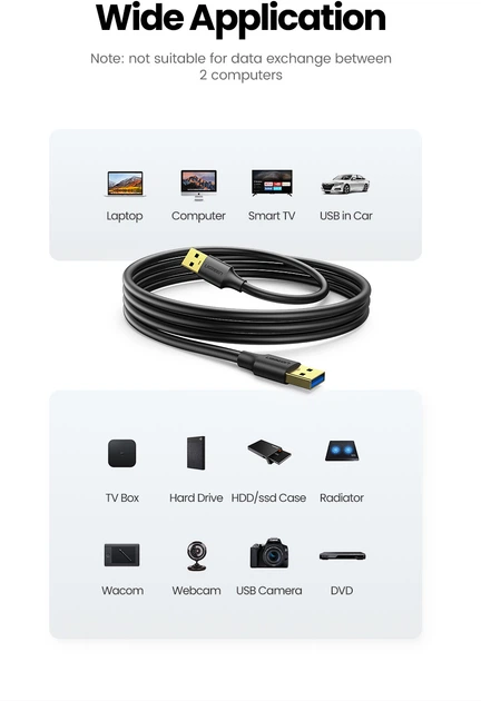 Кабель UGREEN USB-A 3.0 Male to Male Cable 1m (Black) (UGR-10370)