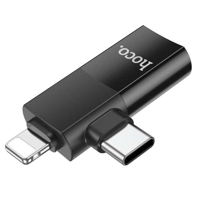Адаптер HOCO UA17 iP male/Type-C male to USB female two-in-one adapter Black (6942007602303)