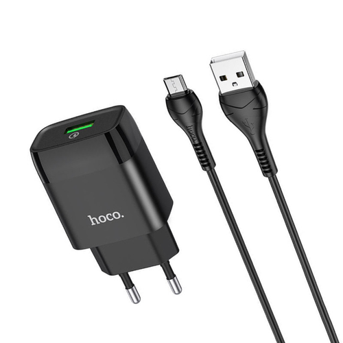 Зарядное устройство HOCO C72Q Glorious single port QC3.0 charger set Micro 18W Black (6931474732521)