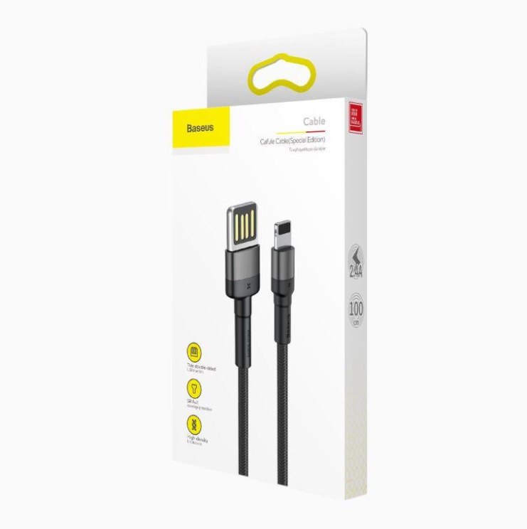 Кабель Baseus Cafule Cable(special edition)USB For iP 2.4A 1M Grey+Black (CALKLF-GG1)