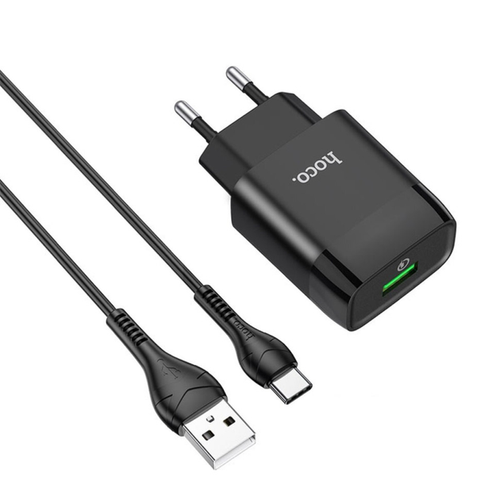 Зарядное устройство HOCO C72Q Glorious single port QC3.0 charger set Type-C 18W Black (6931474732545)
