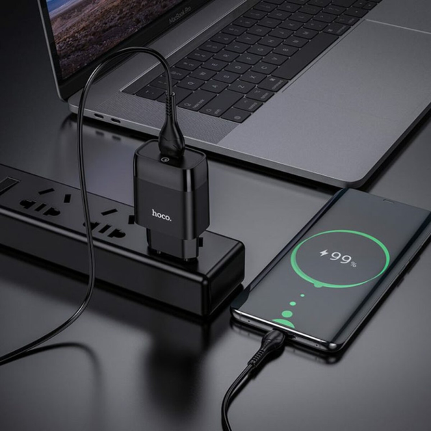 Зарядное устройство HOCO C72Q Glorious single port QC3.0 charger set Type-C 18W Black (6931474732545)
