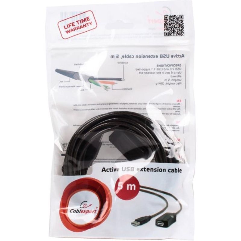 Активный USB удлинитель USB 2.0 AM/AF 5.0 m Active Cablexpert (UAE-01-5M)