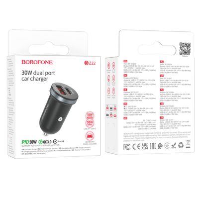 Автомобильное зарядное устройство BOROFONE BZ22 Scenery dual port PD30W+QC3.0 car charger Black (6941991105180)
