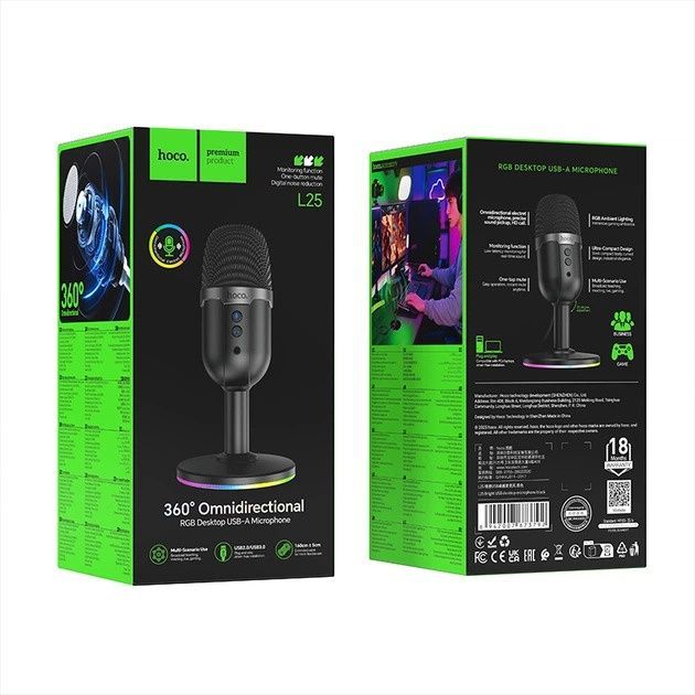 Микрофон настольный HOCO L25 Bright (USB-A) Black (6942007673792)
