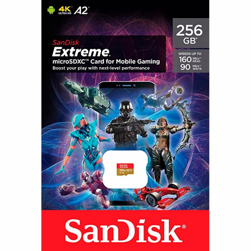 Карта памяти SANDISK 256GB microSD class 10 UHS-I U3 V30 A2 Extreme Mobile Gaming (SDSQXA1-256G-GN6GN)