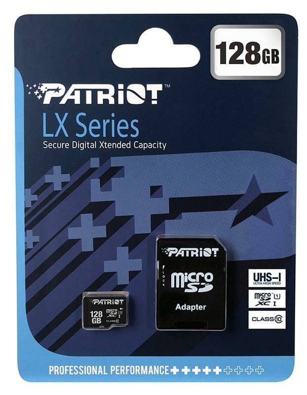 Карта памяти microSDXC (UHS-1) Patriot LX Series 128Gb class 10 (adapter SD) (PSF128GMCSDXC10)