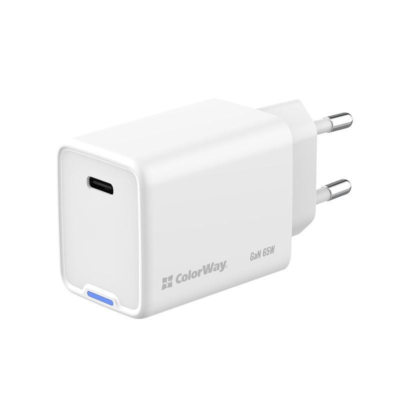 Зарядное устройство ColorWay GaN Mini 65W PD Port PPS USB-C white (CW-CHS049PD-WT)