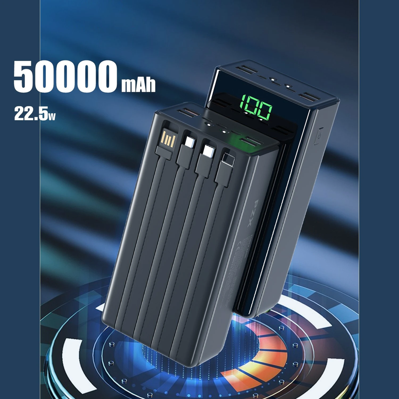Повербанк с фонариком PZX 50000mAh, быстрый заряд 22W, Power Delivery, Quick Charge Black (V50)