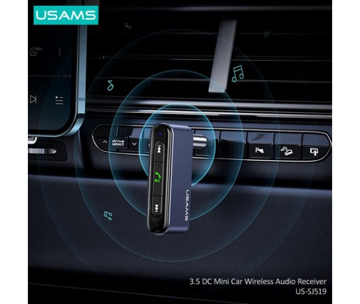 Bluetooth ресивер Usams US-SJ519 3.5DC Mini Car Wireless Audio Receiver BT5.0 Grey (SJ519JSQ01)