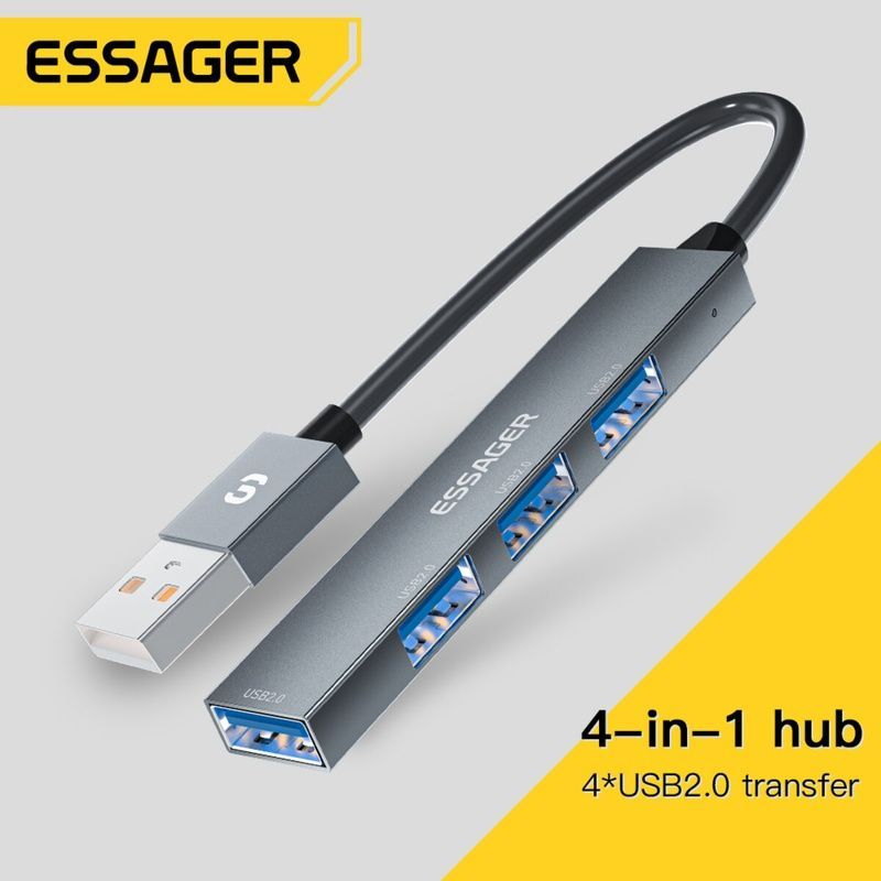 Хаб Essager Fengyang 4 in 1 Splitter USB-A port Grey (EHBA04-FY0G-P)